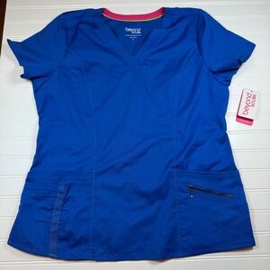 Beyond Scrubs Ellie V-Neck Scrub Top Royal Blue Women Large 12242_R NWT